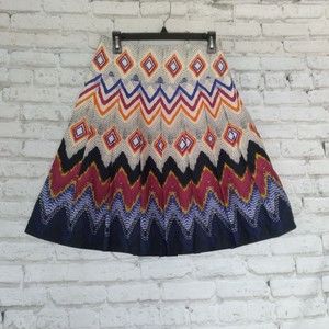 Willa Skirt Womens Small Geometric A Line Pleated Lined